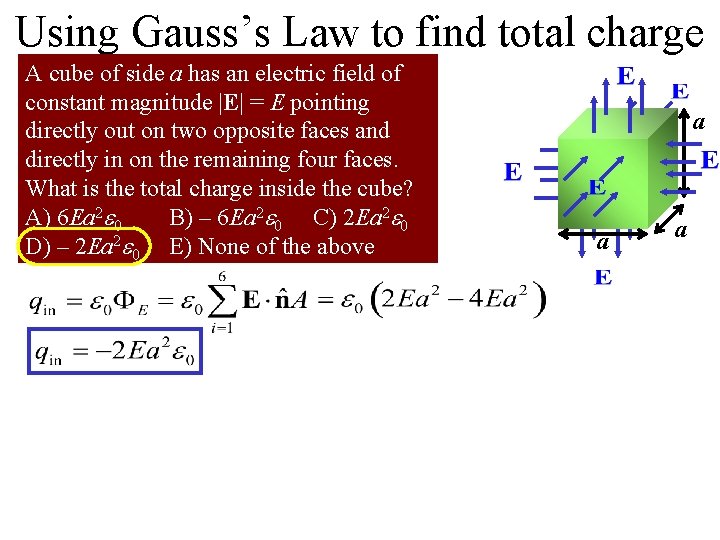 Using Gauss’s Law to find total charge A cube of side a has an