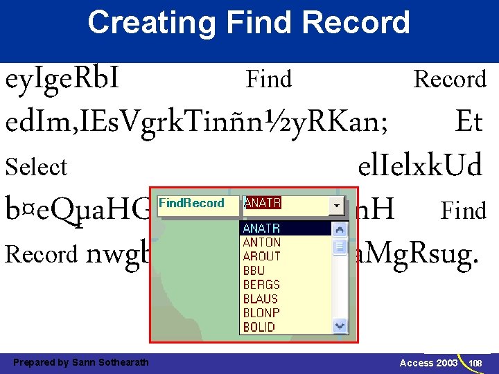Creating Find Record ey. Ige. Rb. I Find Record ed. Im, IEs. Vgrk. Tinñn½y.