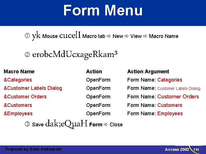 Form Menu yk cucel. I erobc. Md. Ucxage. Rkam³ Mouse Macro tab New View