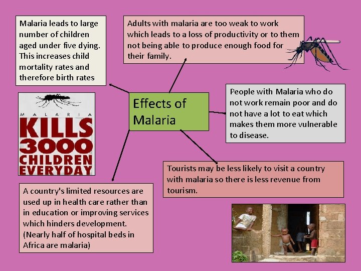 Malaria leads to large number of children aged under five dying. This increases child
