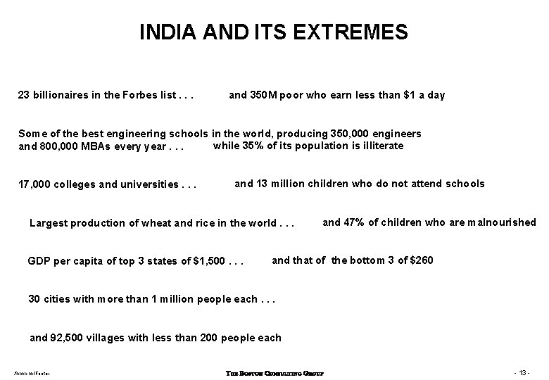 INDIA AND ITS EXTREMES 23 billionaires in the Forbes list. . . and 350