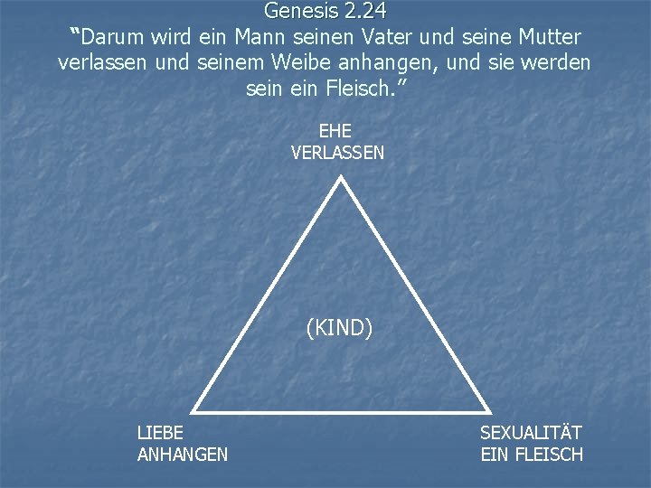 Genesis 2. 24 “Darum wird ein Mann seinen Vater und seine Mutter verlassen und