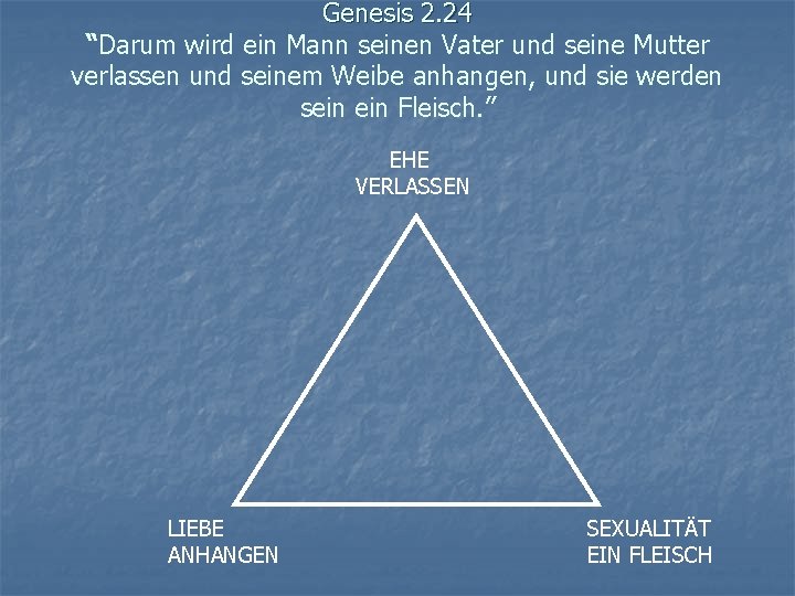 Genesis 2. 24 “Darum wird ein Mann seinen Vater und seine Mutter verlassen und