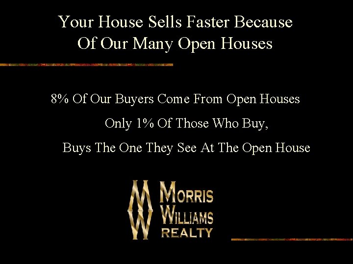 Your House Sells Faster Because Of Our Many Open Houses 8% Of Our Buyers