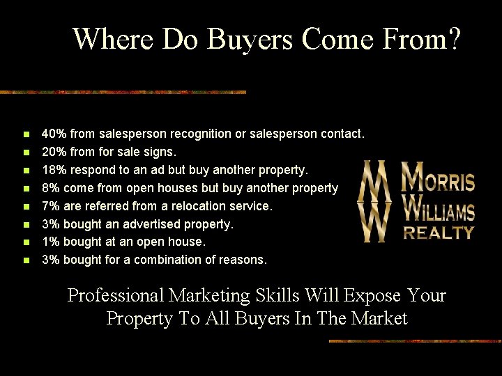 Where Do Buyers Come From? n n n n 40% from salesperson recognition or