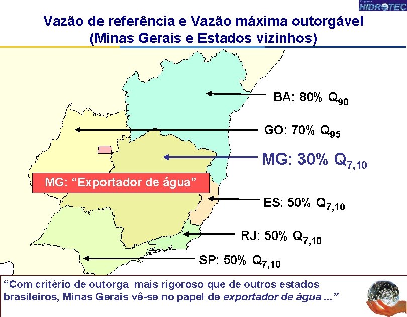 Vazão de referência e Vazão máxima outorgável (Minas Gerais e Estados vizinhos) BA: 80%