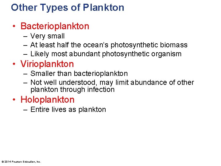 Other Types of Plankton • Bacterioplankton – Very small – At least half the