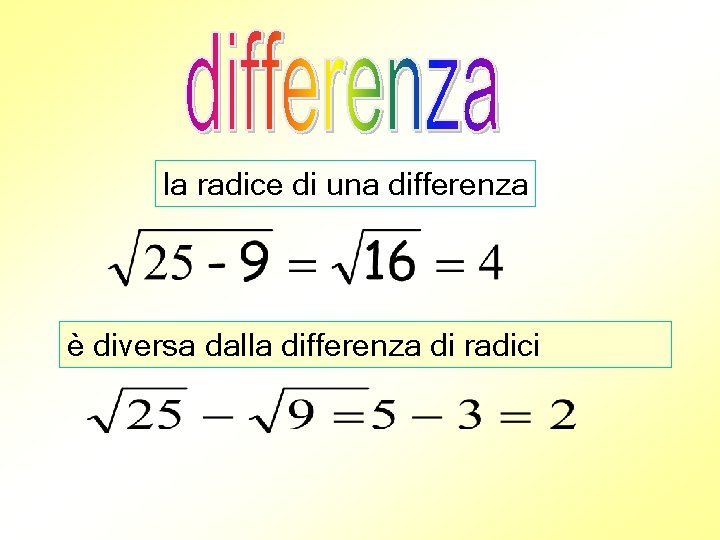 la radice di una differenza è diversa dalla differenza di radici 