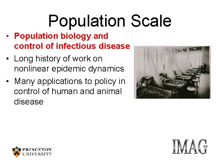 Population Scale • Population biology and control of infectious disease • Long history of
