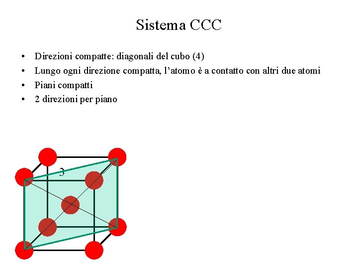 Sistema CCC • • Direzioni compatte: diagonali del cubo (4) Lungo ogni direzione compatta,
