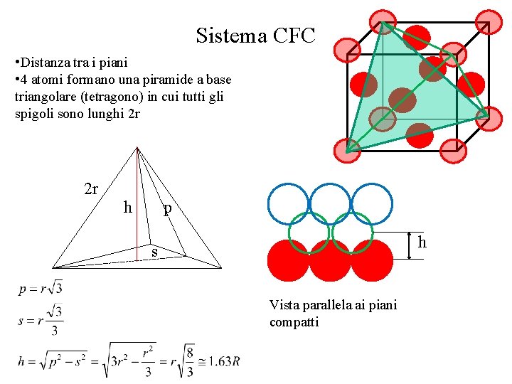 Sistema CFC • Distanza tra i piani • 4 atomi formano una piramide a
