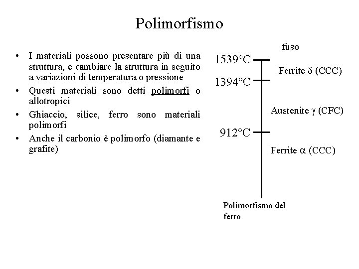 Polimorfismo • I materiali possono presentare più di una struttura, e cambiare la struttura