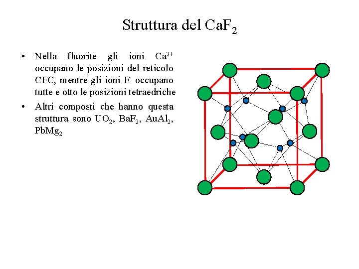 Struttura del Ca. F 2 • Nella fluorite gli ioni Ca 2+ occupano le