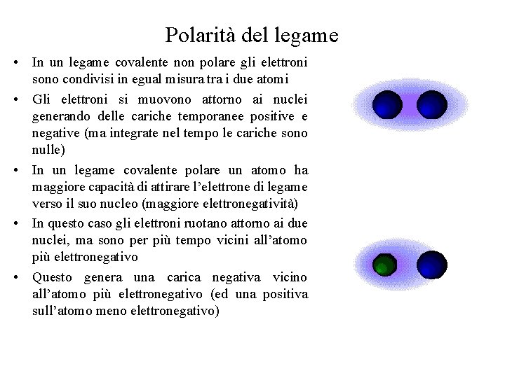 Polarità del legame • In un legame covalente non polare gli elettroni sono condivisi