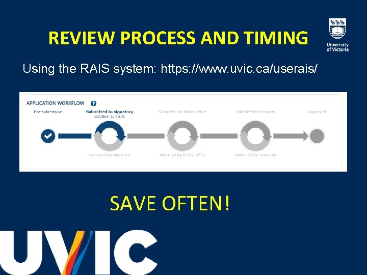 REVIEW PROCESS AND TIMING Using the RAIS system: https: //www. uvic. ca/userais/ SAVE OFTEN!