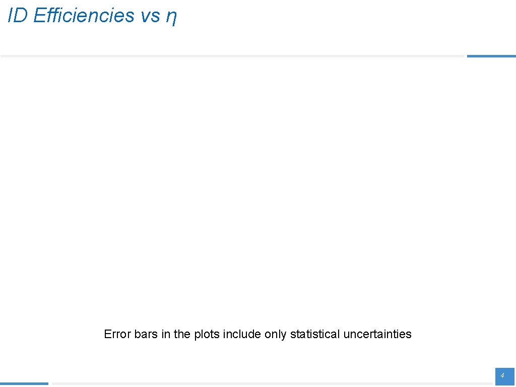 ID Efficiencies vs η Error bars in the plots include only statistical uncertainties 4