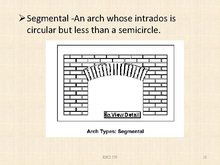 Ø Segmental -An arch whose intrados is circular but less than a semicircle. ENCI