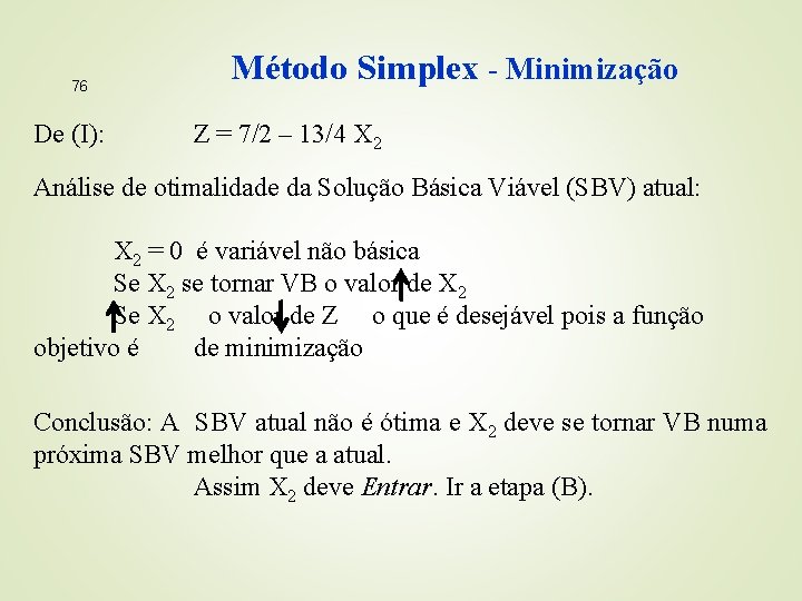 76 De (I): Método Simplex - Minimização Z = 7/2 – 13/4 X 2