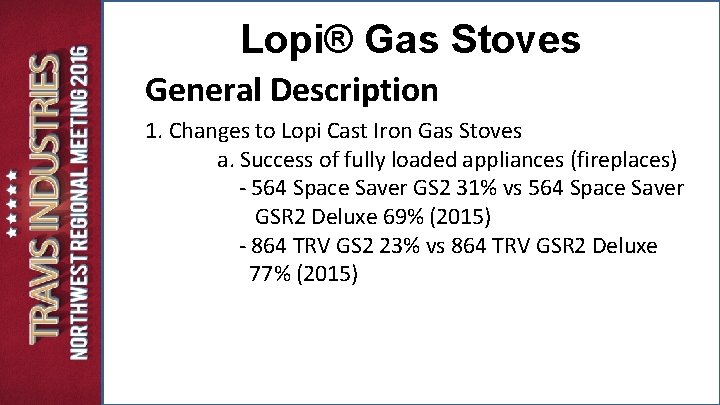 Lopi® Gas Stoves General Description 1. Changes to Lopi Cast Iron Gas Stoves a. Lopi® Gas Stoves General Description 1. Changes to Lopi Cast Iron Gas Stoves a.