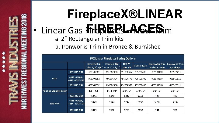 Fireplace. X®LINEAR FIREPLACES • Linear Gas Fireplaces – New Trim a. 2” Rectangular Trim Fireplace. X®LINEAR FIREPLACES • Linear Gas Fireplaces – New Trim a. 2” Rectangular Trim