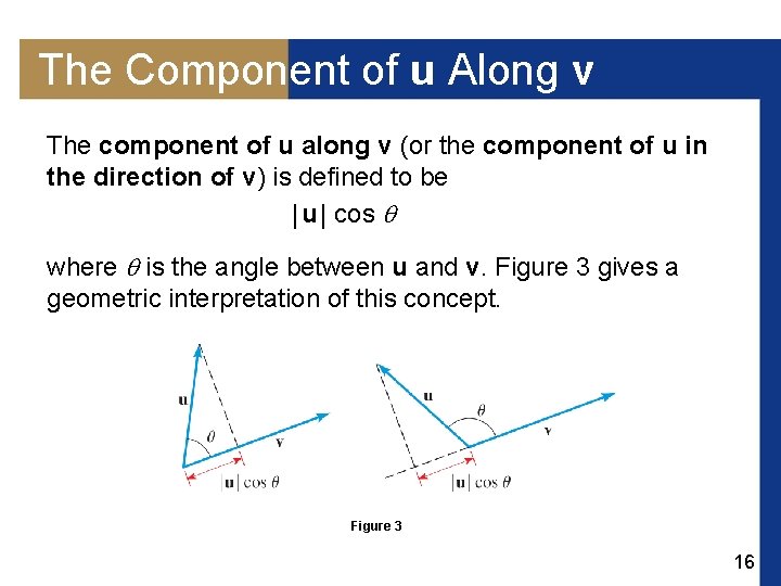 The Component of u Along v The component of u along v (or the