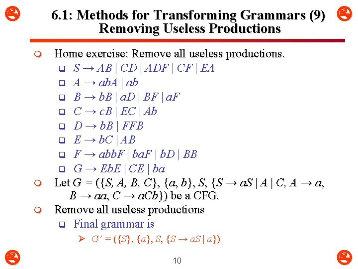  6. 1: Methods for Transforming Grammars (9) Removing Useless Productions m m m