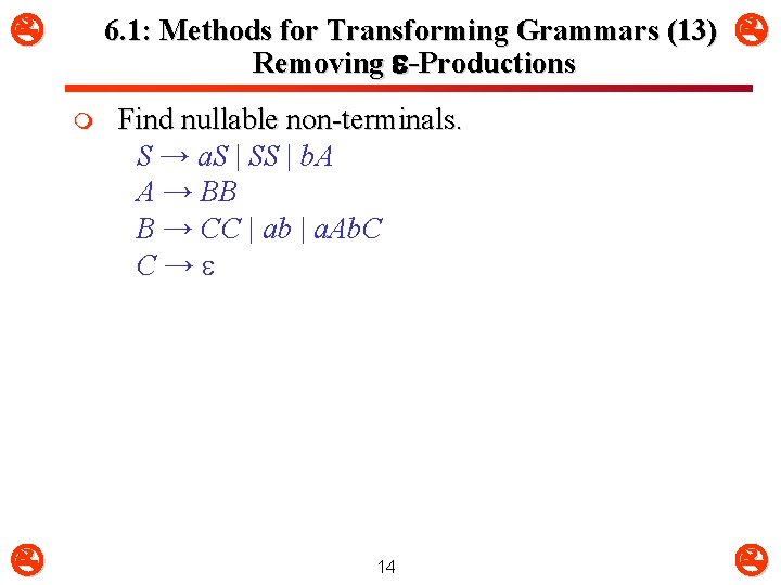  6. 1: Methods for Transforming Grammars (13) Removing e-Productions m Find nullable non-terminals.
