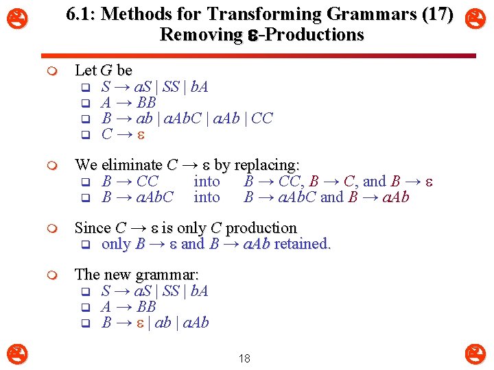 6. 1: Methods for Transforming Grammars (17) Removing e-Productions m Let G be q