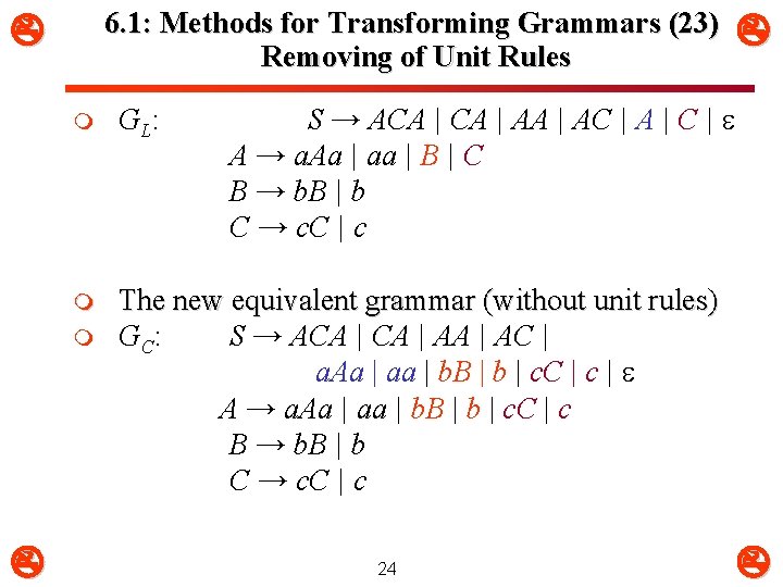 6. 1: Methods for Transforming Grammars (23) Removing of Unit Rules S → ACA