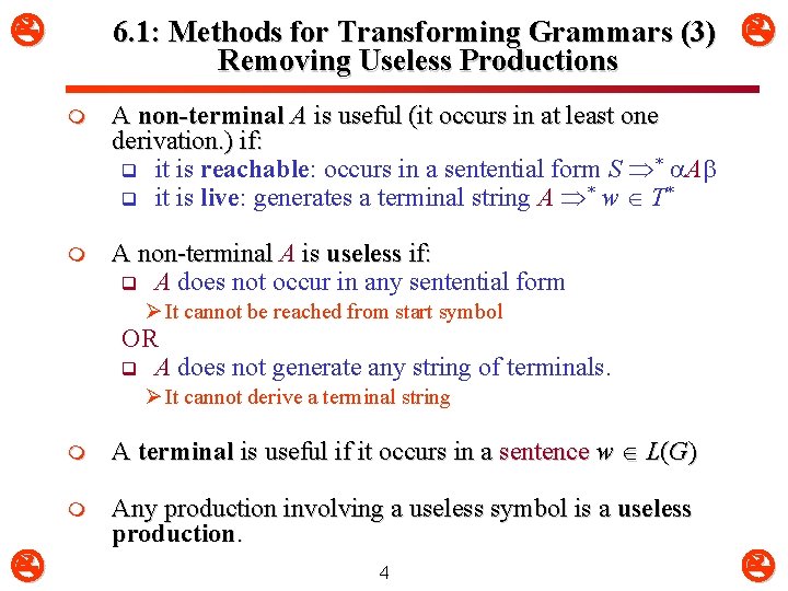  6. 1: Methods for Transforming Grammars (3) Removing Useless Productions m A non-terminal