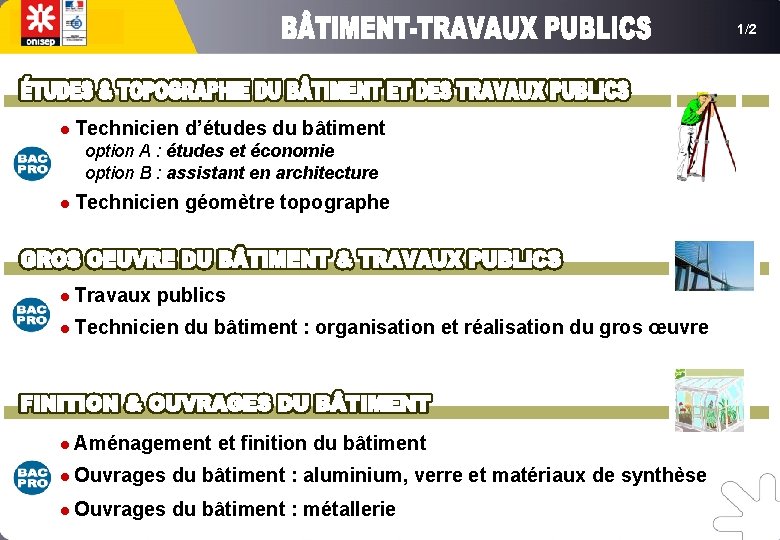 1/2 l Technicien d’études du bâtiment option A : études et économie option B