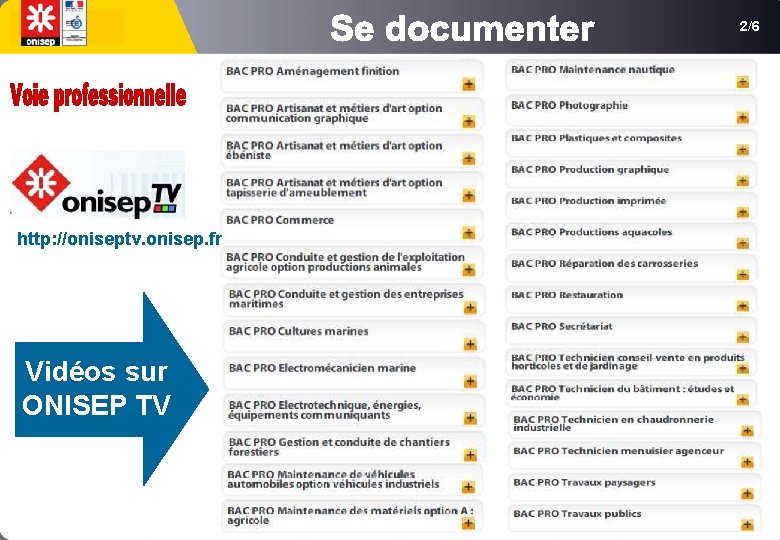 2/6 http: //oniseptv. onisep. fr Vidéos sur ONISEP TV 