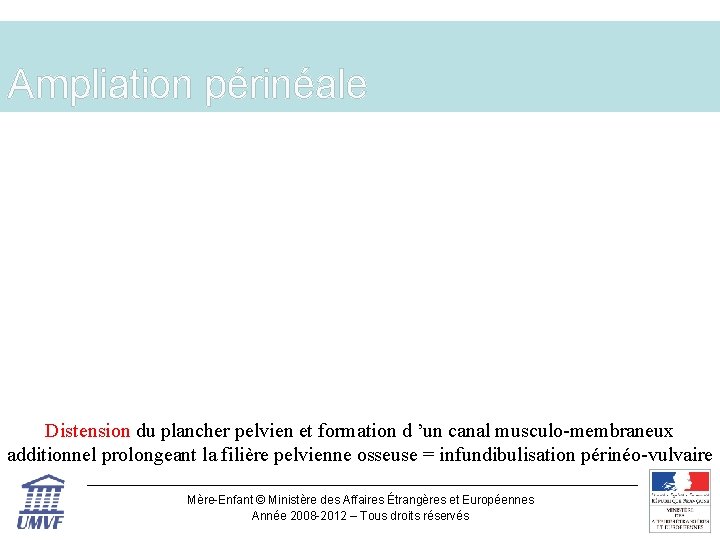 Ampliation périnéale Distension du plancher pelvien et formation d ’un canal musculo-membraneux additionnel prolongeant