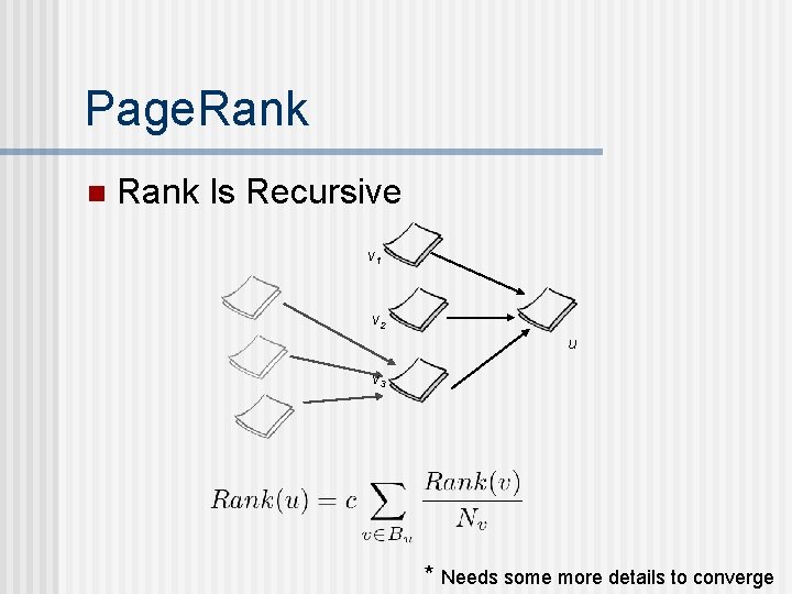 Page. Rank n Rank Is Recursive v 1 v 2 u v 3 *