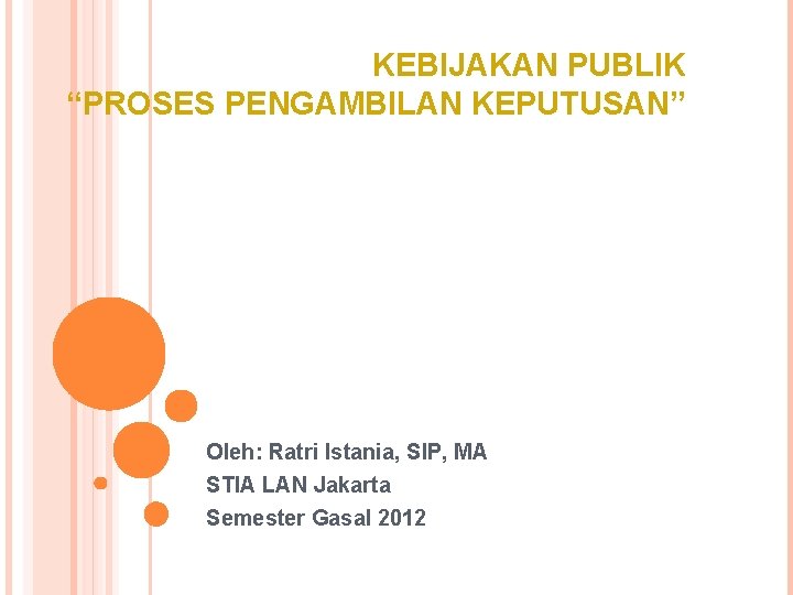 KEBIJAKAN PUBLIK “PROSES PENGAMBILAN KEPUTUSAN” Oleh: Ratri Istania, SIP, MA STIA LAN Jakarta Semester