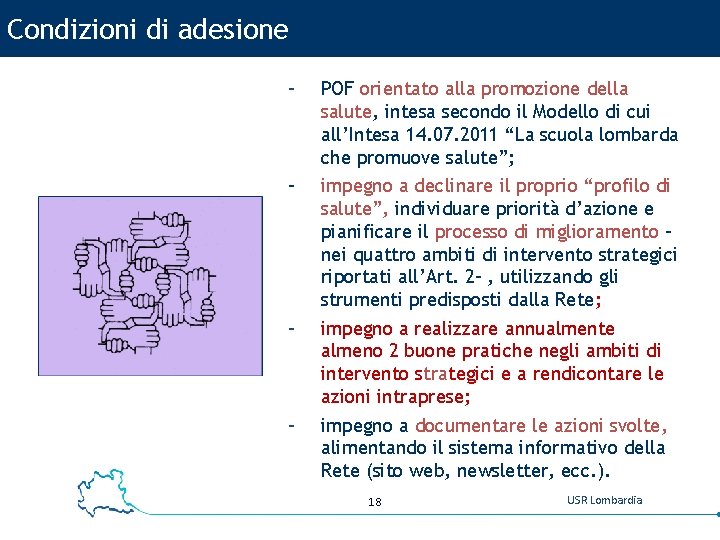 Condizioni di adesione - POF orientato alla promozione della salute, intesa secondo il Modello