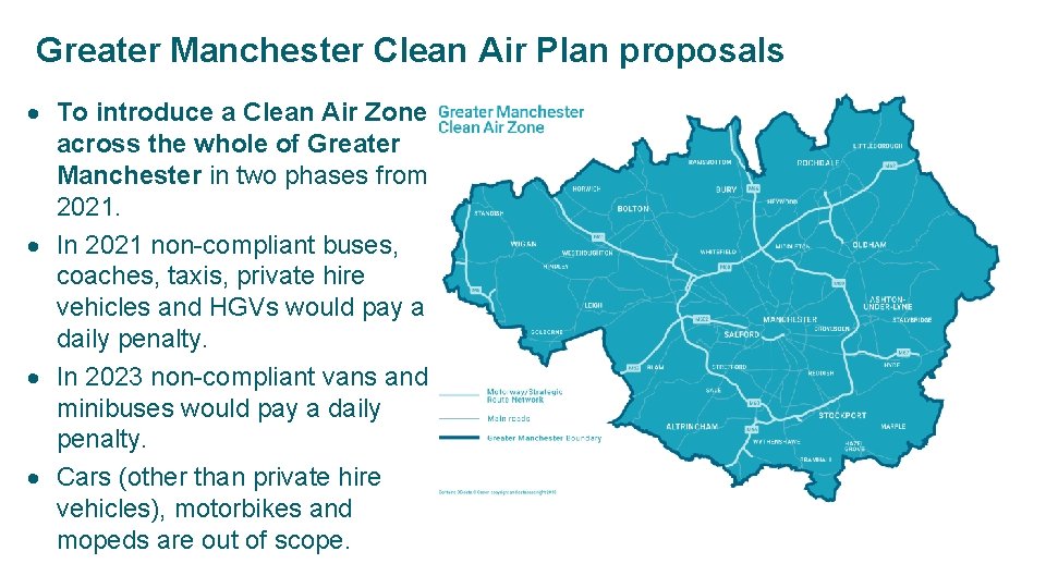 Greater Manchester Clean Air Plan proposals To introduce a Clean Air Zone across the Greater Manchester Clean Air Plan proposals To introduce a Clean Air Zone across the
