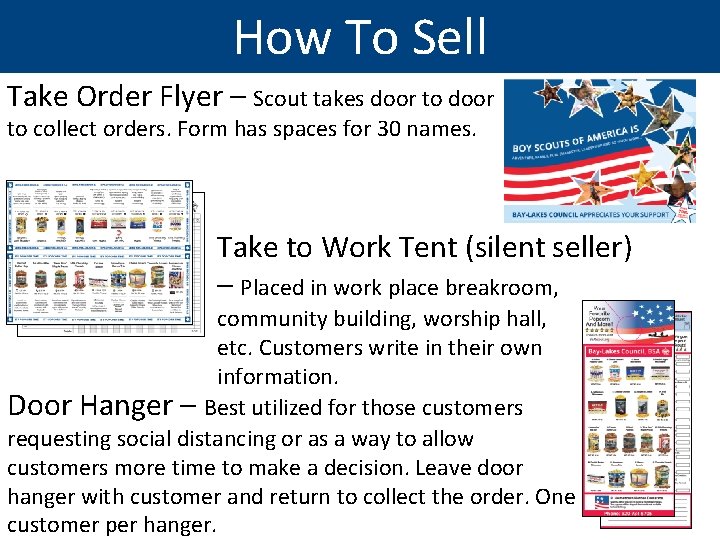 How To Sell Take Order Flyer – Scout takes door to collect orders. Form