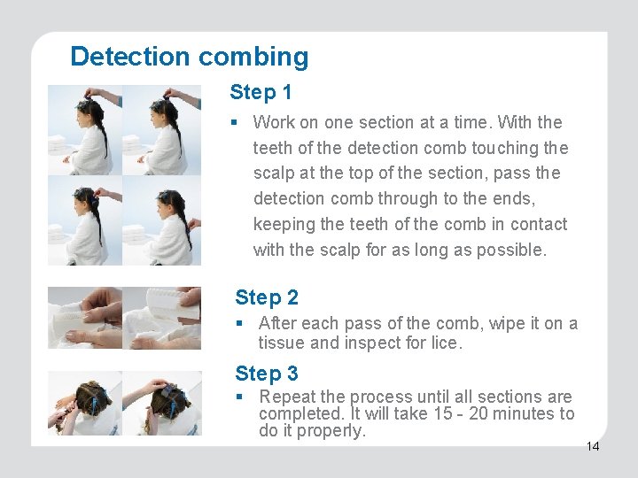 Detection combing Step 1 § Work on one section at a time. With the