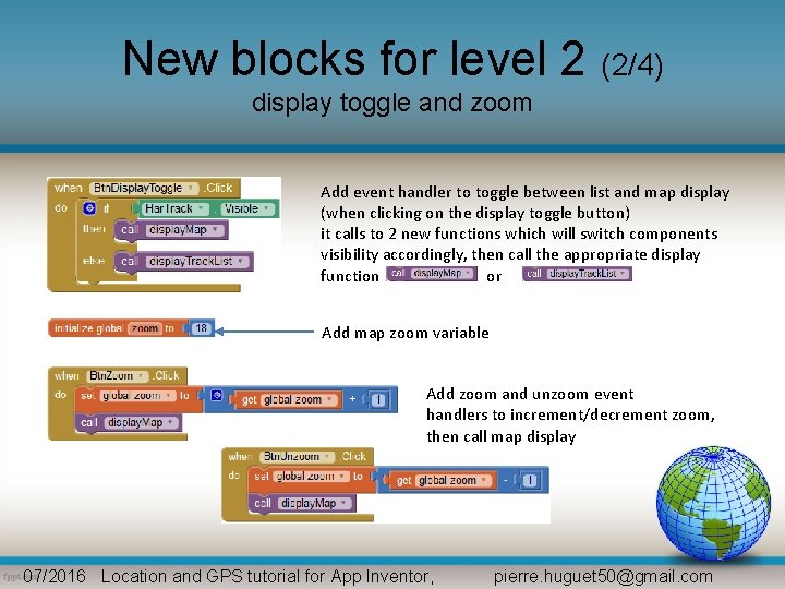 New blocks for level 2 (2/4) display toggle and zoom Add event handler to
