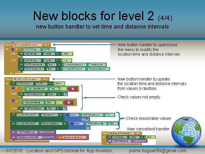 New blocks for level 2 (4/4) new button handler to set time and distance