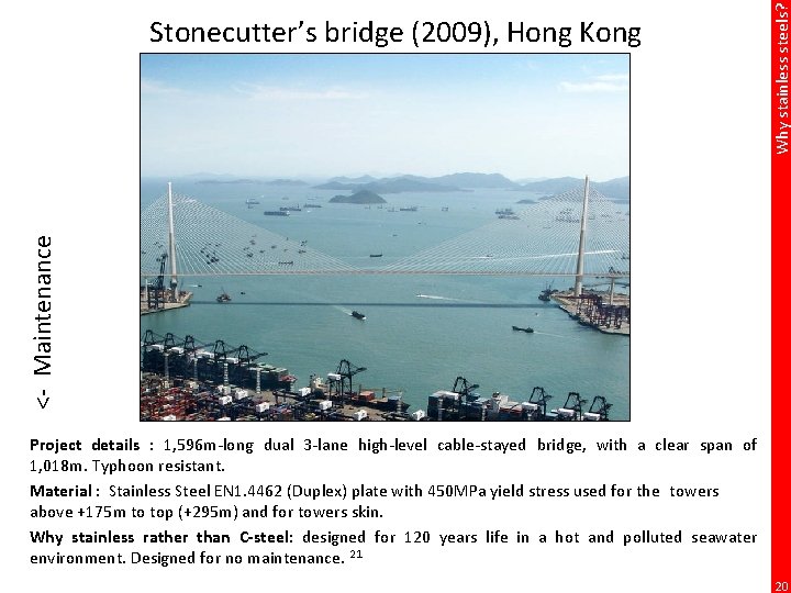 Why stainless steels? <- Maintenance Stonecutter’s bridge (2009), Hong Kong Project details : 1,
