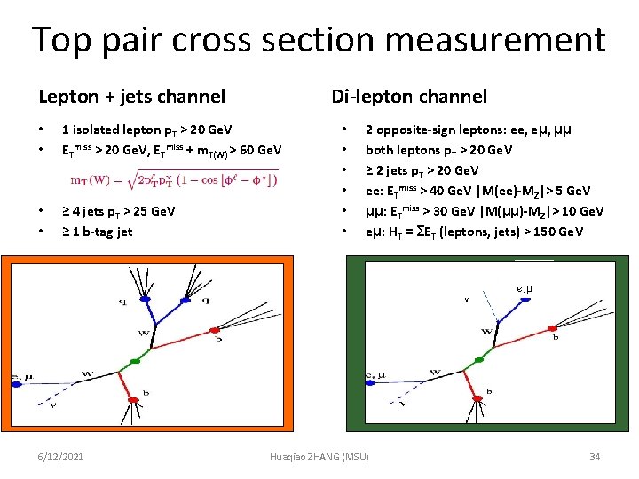 Top pair cross section measurement Lepton + jets channel Di-lepton channel • • 1