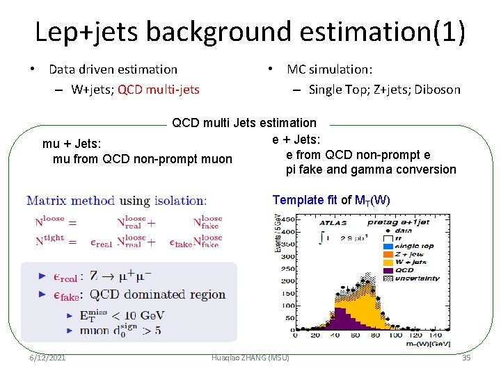 Lep+jets background estimation(1) • Data driven estimation – W+jets; QCD multi-jets • MC simulation: