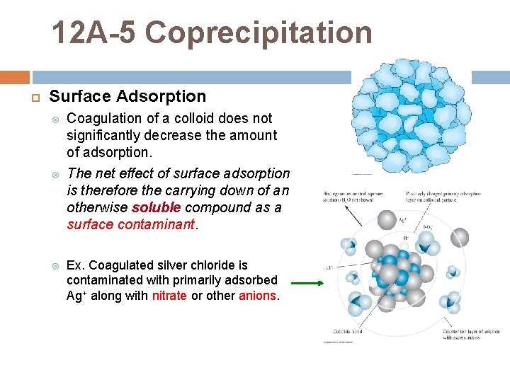 12 A-5 Coprecipitation Surface Adsorption Coagulation of a colloid does not significantly decrease the