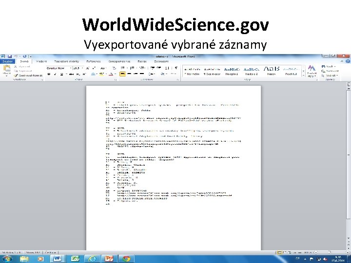 World. Wide. Science. gov Vyexportované vybrané záznamy 