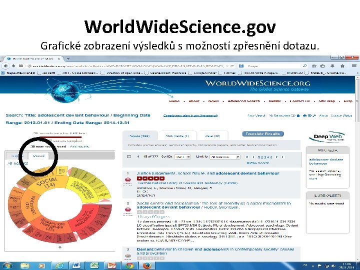 World. Wide. Science. gov Grafické zobrazení výsledků s možností zpřesnění dotazu. 