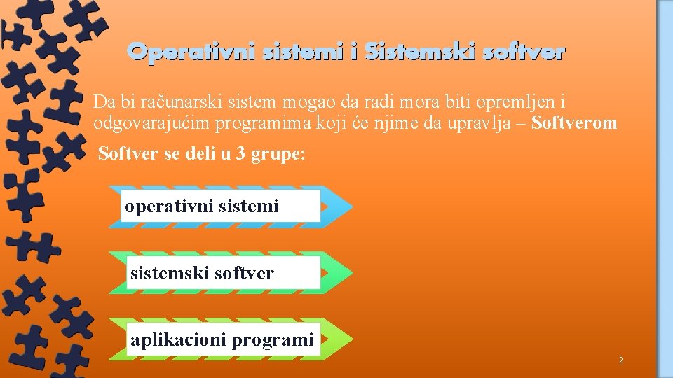 Operativni sistemi i Sistemski softver Da bi računarski sistem mogao da radi mora biti