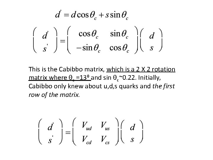 This is the Cabibbo matrix, which is a 2 X 2 rotation matrix where