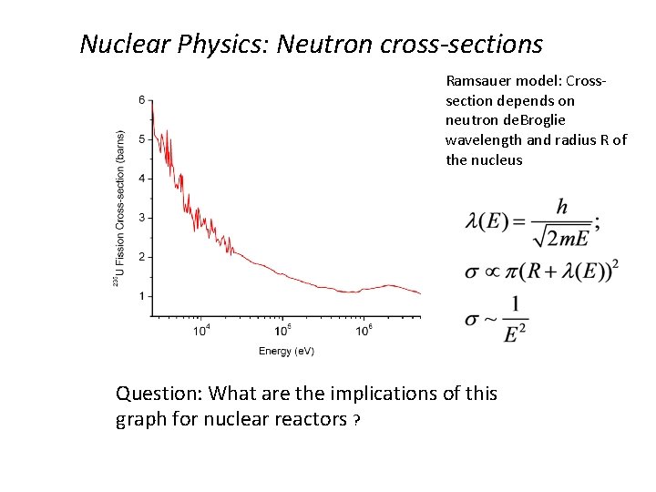 Nuclear Physics: Neutron cross-sections Ramsauer model: Crosssection depends on neutron de. Broglie wavelength and
